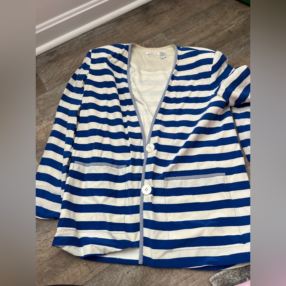 Talbots‎ silk Blue and White Striped Cardigan